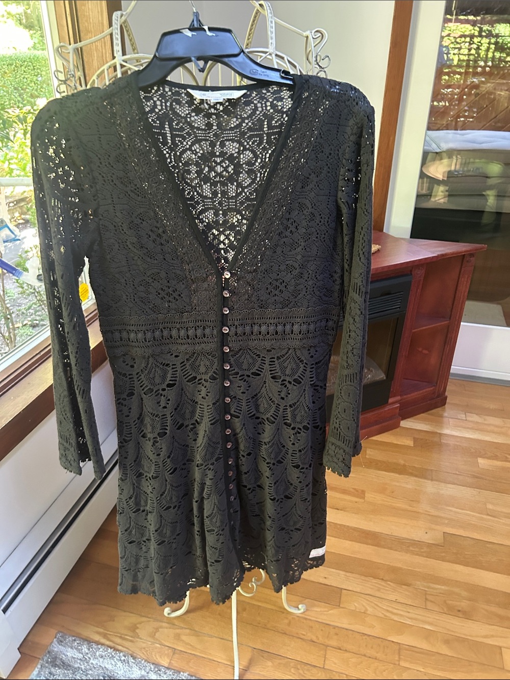 Odd Molly charcoal, grey/black Crochet Long-Sleeve Button-Front Dress